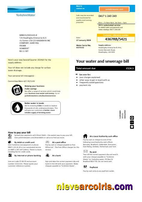 United Kingdom Yorkshire water business utility bill